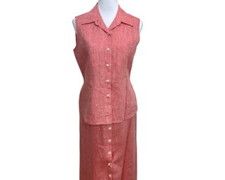 Ellen Tracy Company Linen Button Front Shirt And Skirt Size 14P