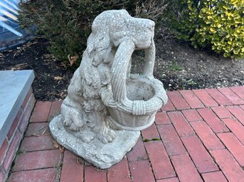 Pair Of Cast Stone Garden Dog Statues Holding Baskets