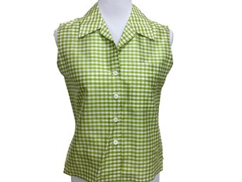 Linda Allard Ellen Tracy Green Gingham Silk Sleeveless Top Size 6P