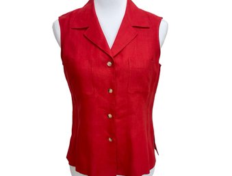 Ellen Tracy Company Red Linen Sleeveless Top Size 8P