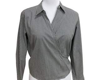 Real Clothes Saks Fifth Avenue Black Gingham Wrap Top Size 10P