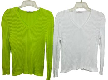 Pair Of Leggiadro V-neck Cotton Ribbed Sweaters Size Medium
