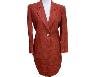 Dan Buchman Plaid Linen Jacket & Skirt Suit