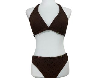 La Blanca By Rod Beattic Brown Crochet Bikini Top & Bottom Size 14