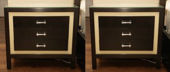Pair Of Contemporary Three-Drawer Nightstands With Glass Top