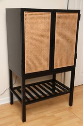 Ballard Designs Black Wood And Woven Rattan Bar Cabinet