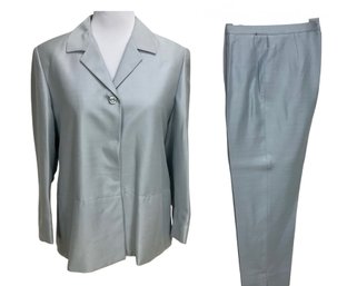 Tahari Light Blue Silk Jacket & Pants Suit Size 8P