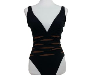 Karla Collecto Black With Brown One Piece Swimsuit Size 14