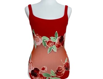 Gottex Red Floral One Piece Swimsuit Size 12
