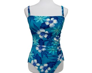 A & H Sportswear Floral Turquoise One Piece Swimsuit Size 14