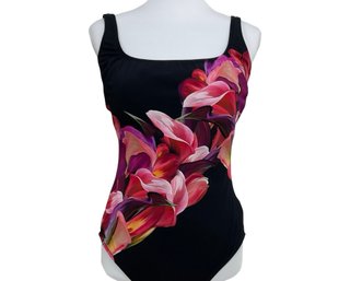 Gottex Black One Piece Swimsuit With Flowers Size 14