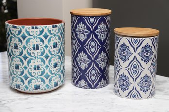 Set Of Blue & White Canisters