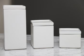 Crate And Barrel White Vacuum Sealed Canister Set