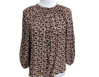 Tucker Silk Print Blouse Size Medium