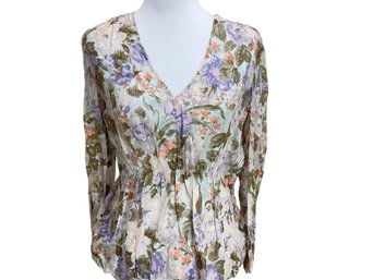 Rebecca Taylor Floral Silk Blend Blouse Size 8