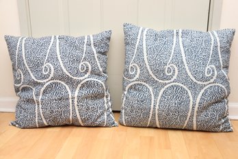 Pair Of Pottery Barn Pillows In Blue And White