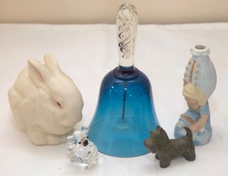 Assorted Decorative Figurines Including Glass Bell And Animal Forms