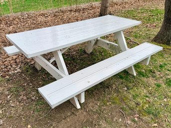 White PVC Outdoor Picnic Table With Attached Benches
