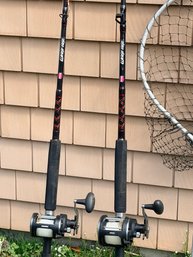 Penn Warfare Rods With Penn 30LW Level Wind Reels And Landing Net