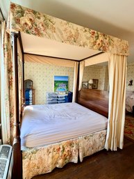 Custom Honduran Mahogany Four-Poster Canopy Bed With Upholstered Valance, 1999- Appraisal $8,500