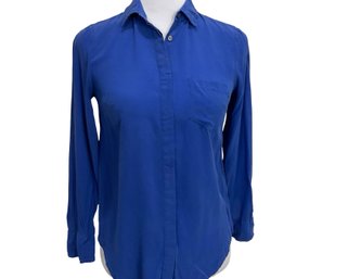 J Crew 365 Royal Blue Silk Blouse Size 00