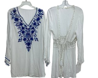 Rise & Bloom Robe Coverup And White With Blue Cover Up