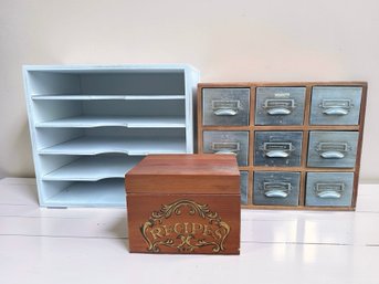 File Holders, Recipe Box And Desktop Drawer Cabinet