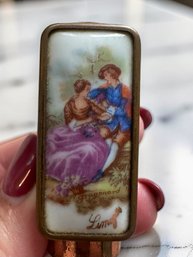 Limoges Metal Lipstick Holder Case With Porcelain Plaque