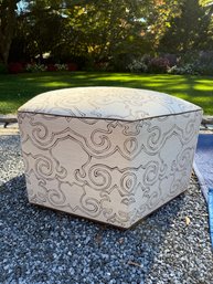 Hexagonal Upholstered Ottoman - 'Scroll' Pattern
