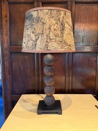 Table Lamp With Stacked-Sphere Base And Bark-Patterned Shade