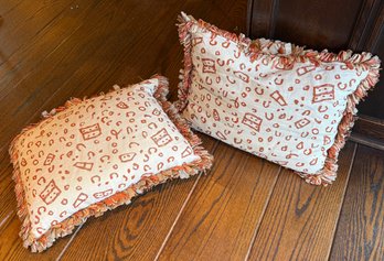 Fringed Throw Pillows - Red Abstract Designs