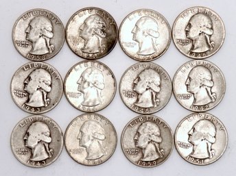 Collection Of Silver Quarters- 1940's, 50's,60's