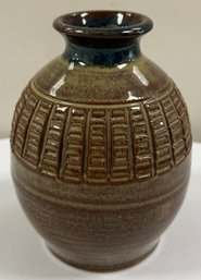 Textured Ceramic Vase With Geometric Relief Pattern
