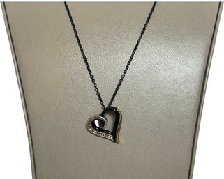 Brighton Black, Gold & Silver Heart Pendant With Black Necklace