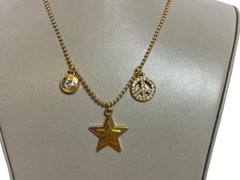 Coach Gold-tone Star & Peace Sign Necklace