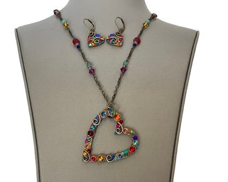 Michal Golan Multi Crystals Open Heart Necklace And Earrings