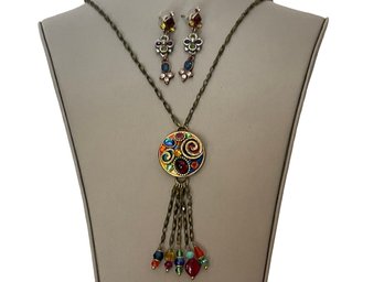 Michal Golan Confetti Round Pendant Necklace And Earrings