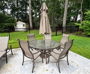 Tropitone Round Table With Umbrella And 5 Chairs