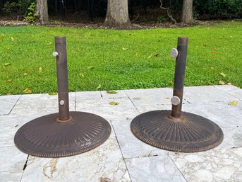 Pair Of Heavy Metal Outdoor Patio Umbrella Bases