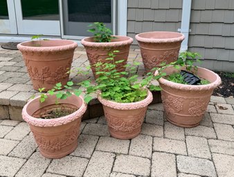 Set Of Six Decorative Grape And Vine Garden Planters