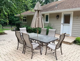 Tropitone Outdoor Patio Set, Umbrella And 6 Chairs