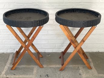 Pair Of Collapsible Wicker Top Side Tables