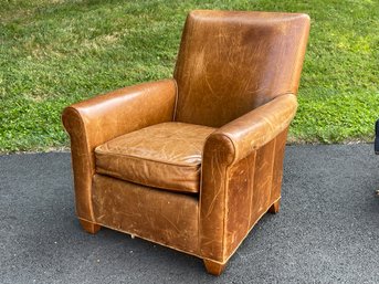 Crate & Barrel Distressed Brown Leather Club Chair