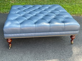 Hancock & Moore Tufted Blue Leather Ottoman