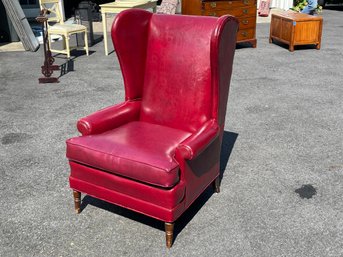 Vintage Red Leather Wingback Chair