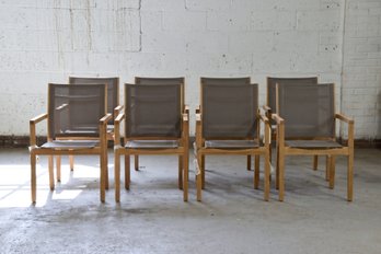 Set Of Manutti Outdoor 'Siena' Teak Dining Arm Chair With Mesh - Set Of 8