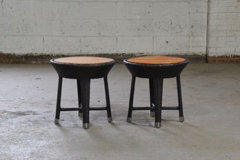 Pair Of Walters Outdoor 'Riviera' End Tables With Slatted Teak Top - Set Of 2