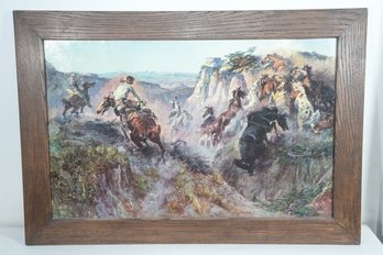 After Charles M. Russell (American, 1864-1926) Print - 'Wild Horse Hunters'