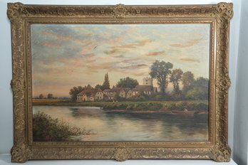 *Norman Wilson (American, B. 1906) Oil Painting - Riverside Town