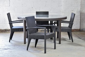 Dining Set - Woven Resin Dining Table And (4) 'Portland' Dining Arm Chairs